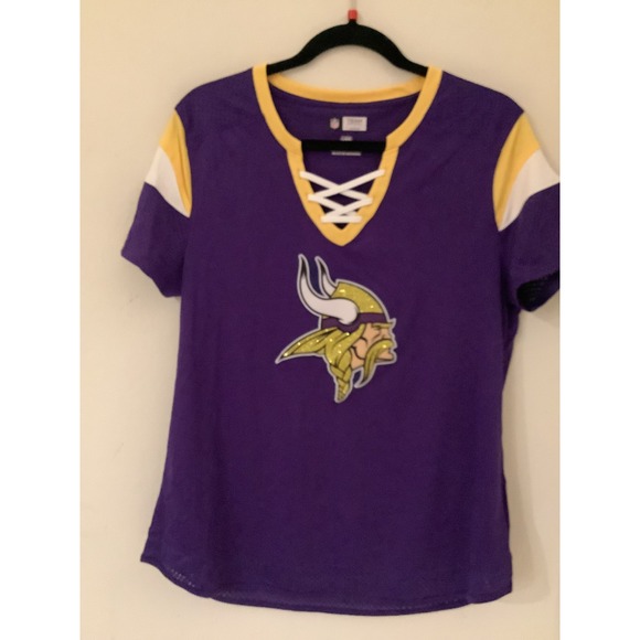 NFL Team Apparel Tops - Women's NFL Team Apparel Minnesota Vikings Lace Up Jersey Top Size Large- NWOT